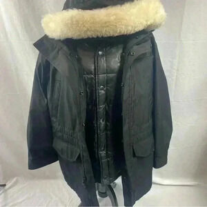 COACH 3-in-1 Parka Duck Down Puffer Shearling Hood Blk Jacket Coat Medium